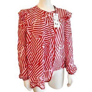 NWT Byblos‎ Viscose Georgette blouse Abstract Star Print Asymmetrical Hem 40/S